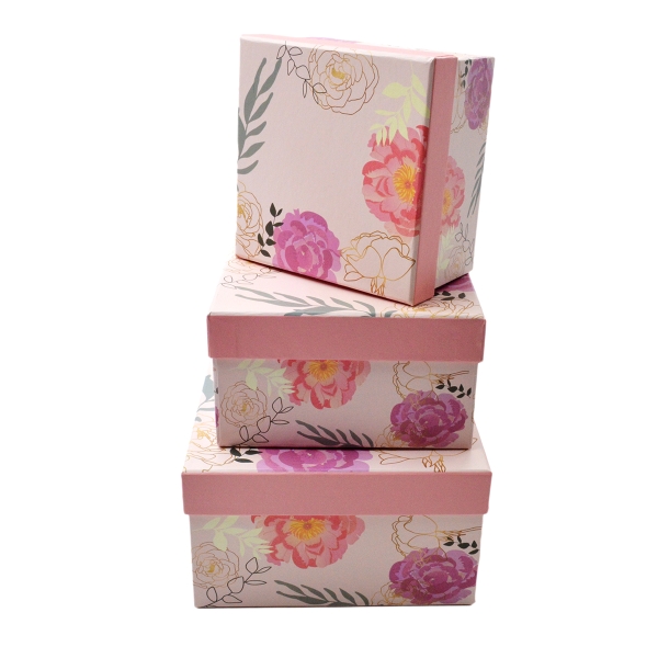 Set 3 cutii patrate mici bujori roz